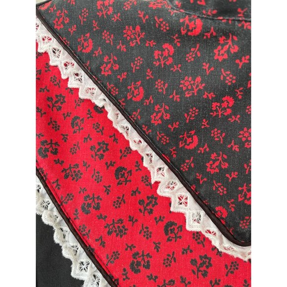 Vintage 1970s High Collar Prairie Blouse Black Red Size Small - Picture 7 of 12
